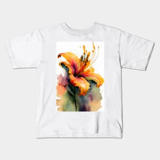 An Orange Daylily Day Lily Watercolor Design Kids T-Shirt